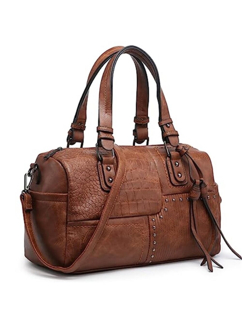 Vegan Leather Satchel Bag Tassel Shoulder Purse Crossbody Multi Pocket Handbag